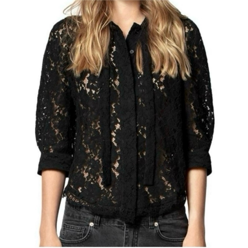 Zadig & Voltaire Touch Tie-Neck Lace Blouse Nwt